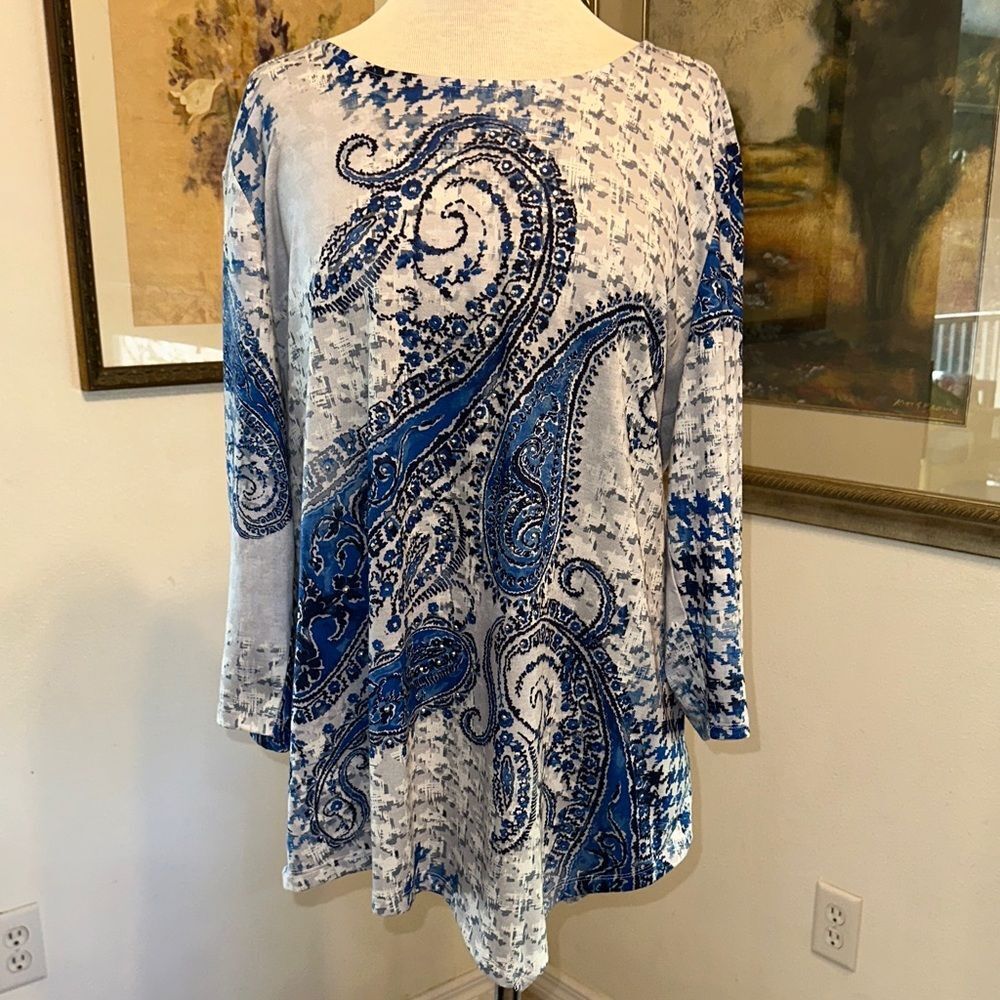 Chico’s Blue Paisley Women's Top Size 3= XL